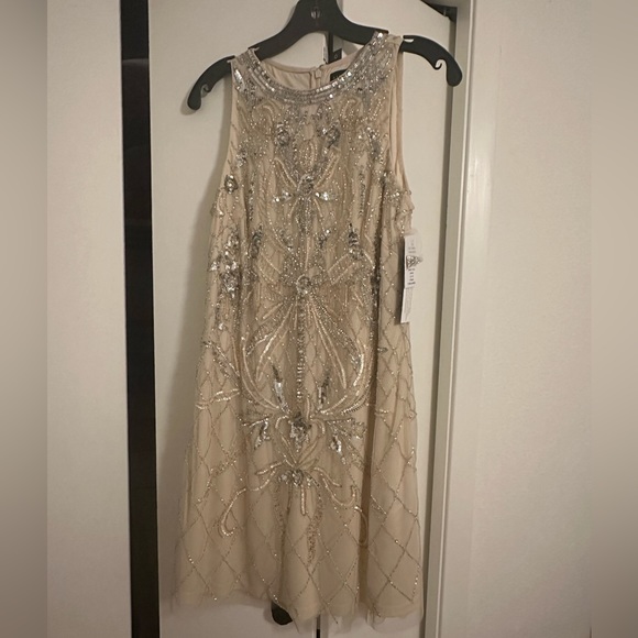 Aidan Mattox women's sequin & beaded a line dress - champagne - size 4 - Picture 2 of 4